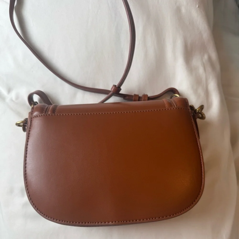 ZARA Cognac Brown Structured Crossbody Bag Gold Hardware - Picture 5 of 6